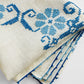Vintage 1960s Mid-Century Cream and Blue Hand Embroidered Square Folk Tablecloth