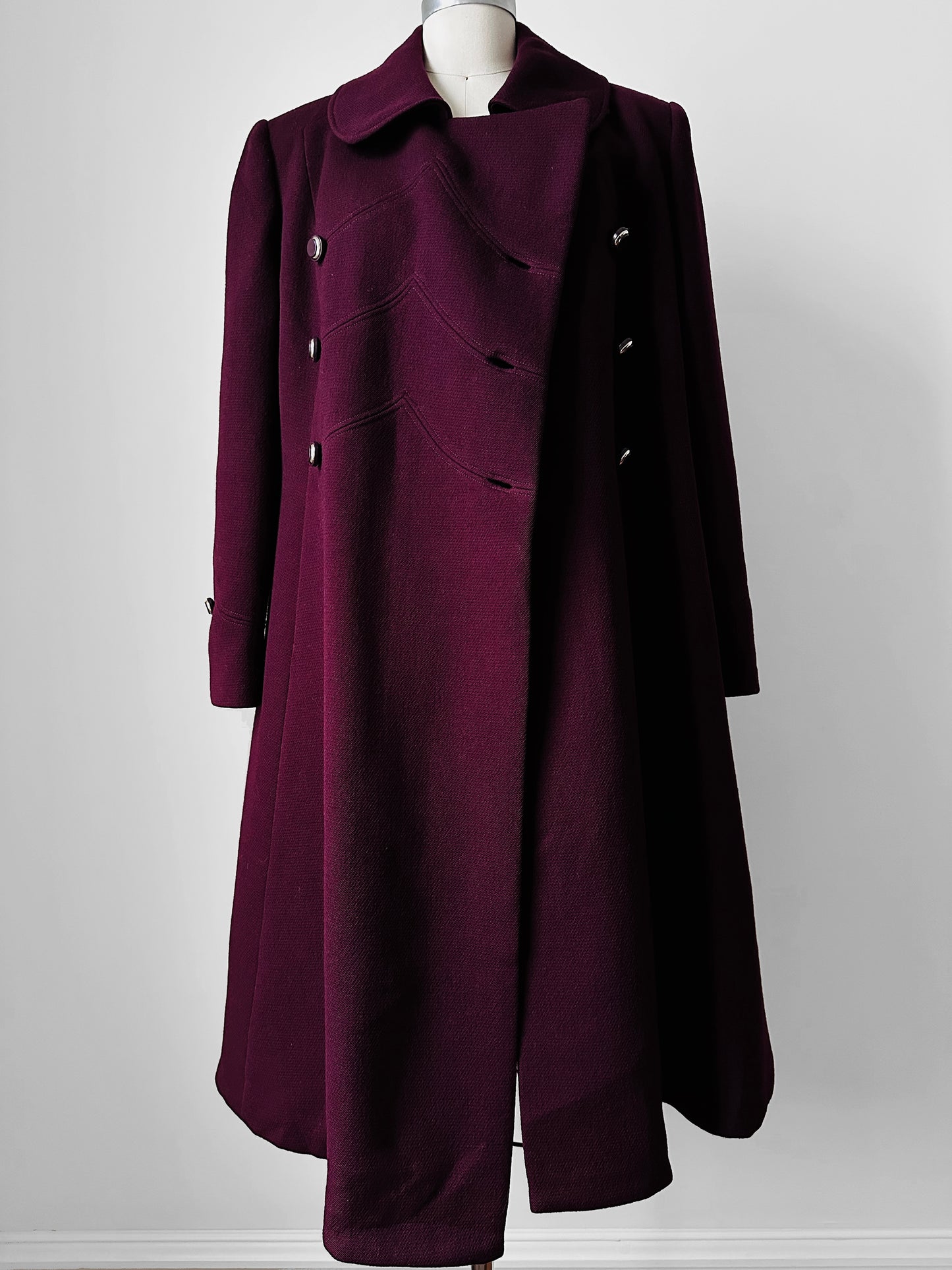 1960s - 1970s Plum Heavy Wool Lined A-line Dress Coat - Sz. Sm