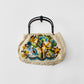 Vintage 1950s - 1960s Floral Motif Linen Crewel Embroidered Top Handle Handbag