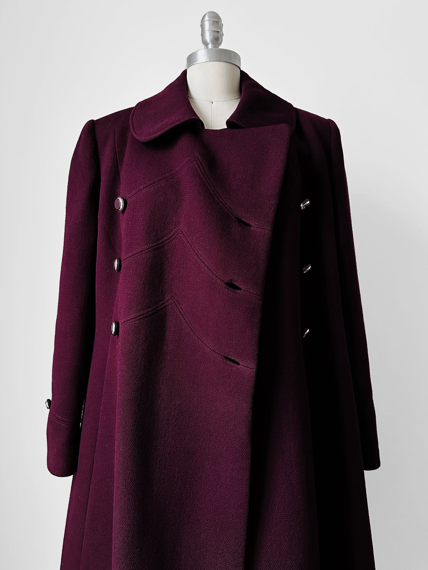 1960s - 1970s Plum Heavy Wool Lined A-line Dress Coat - Sz. Sm