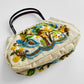Vintage 1950s - 1960s Floral Motif Linen Crewel Embroidered Top Handle Handbag