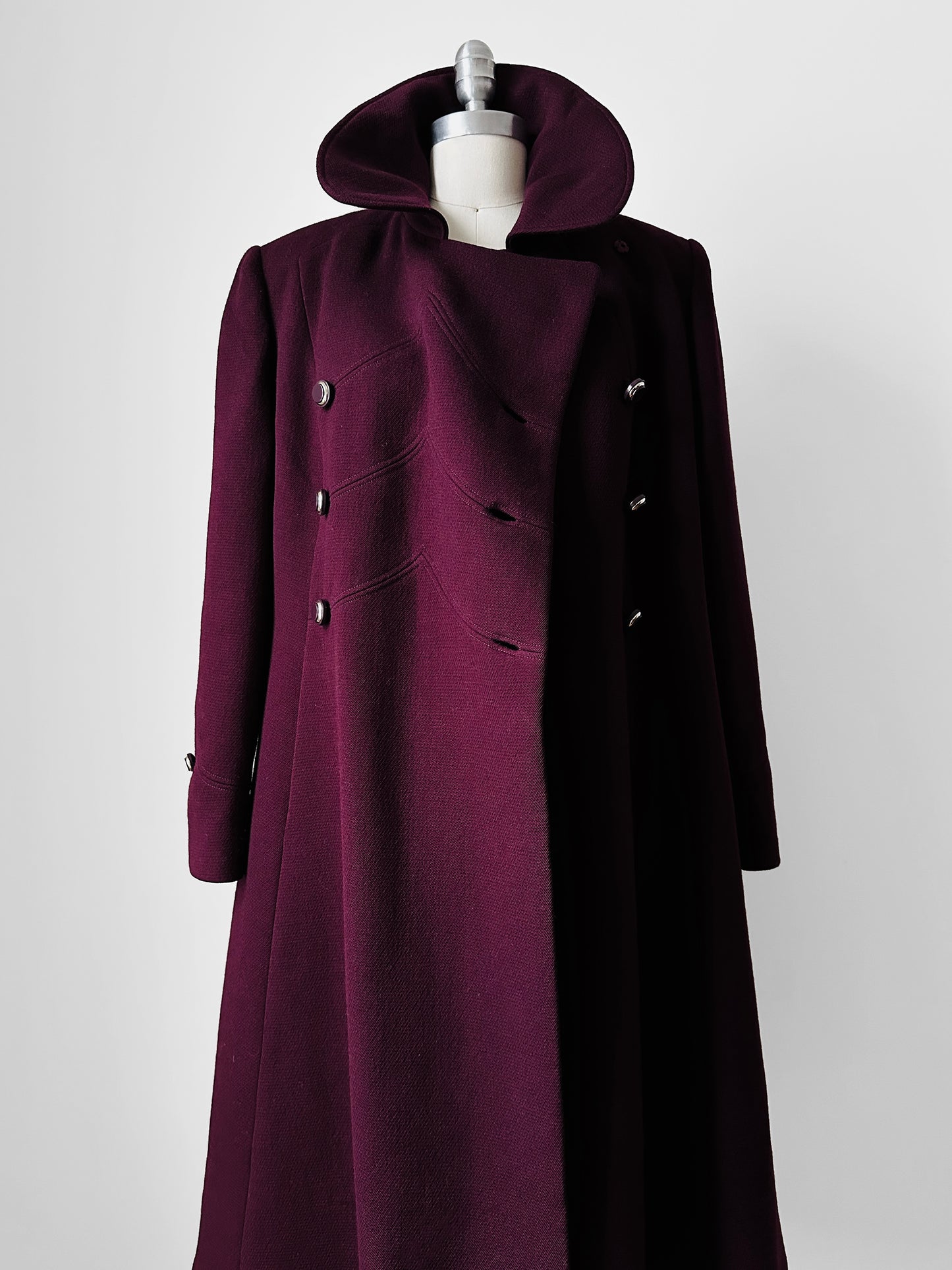 1960s - 1970s Plum Heavy Wool Lined A-line Dress Coat - Sz. Sm