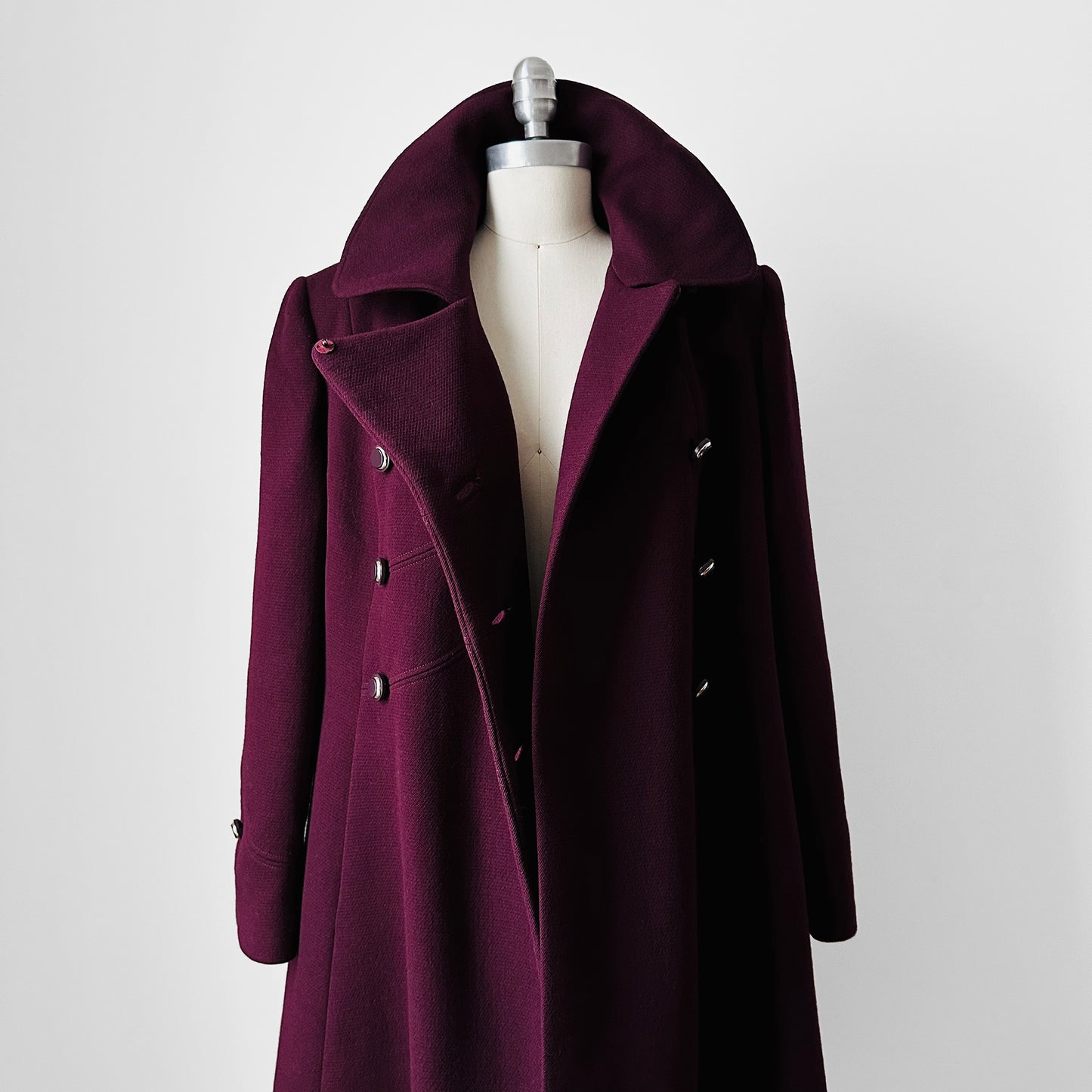 1960s - 1970s Plum Heavy Wool Lined A-line Dress Coat - Sz. Sm