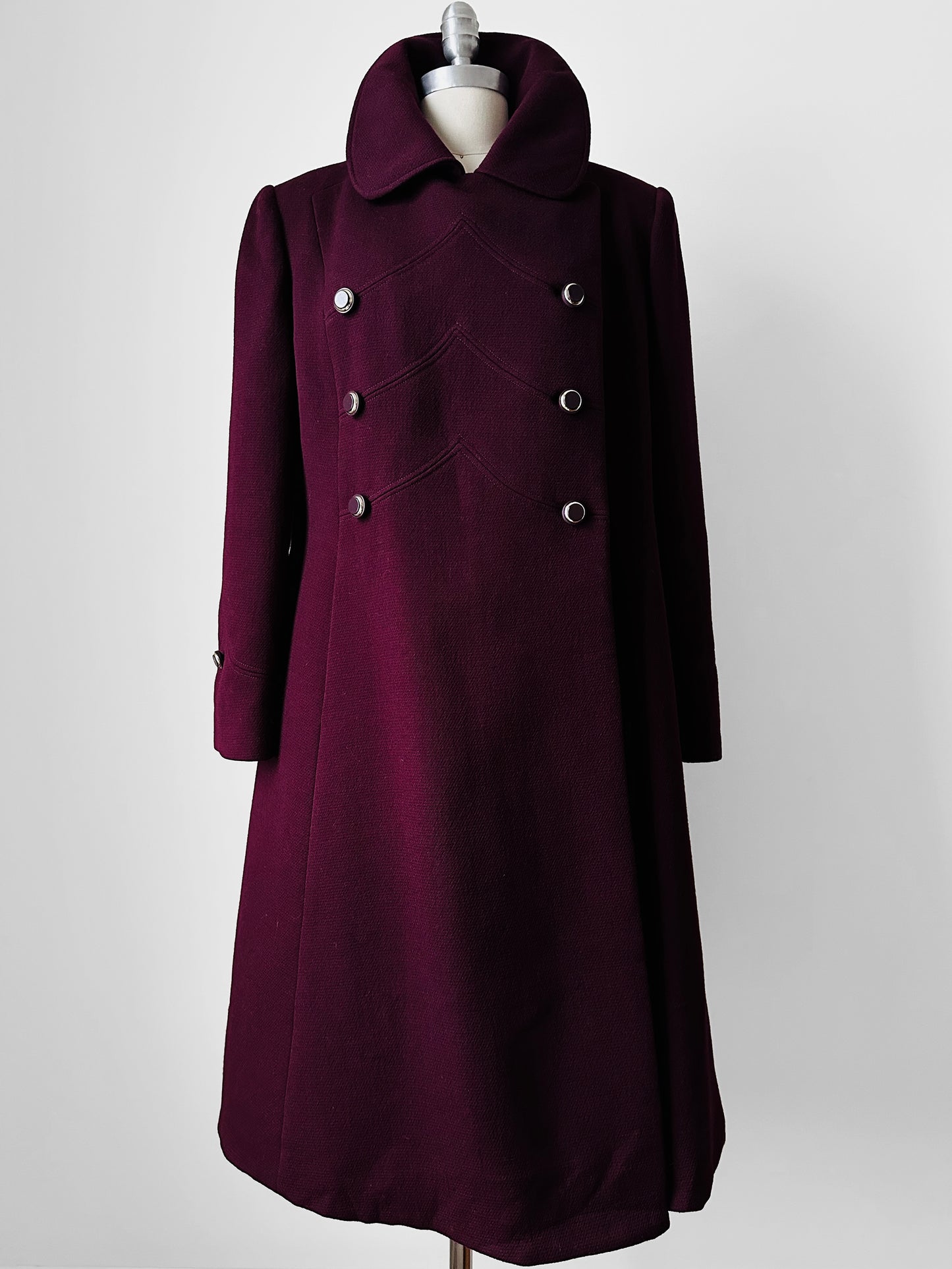 1960s - 1970s Plum Heavy Wool Lined A-line Dress Coat - Sz. Sm