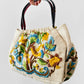 Vintage 1950s - 1960s Floral Motif Linen Crewel Embroidered Top Handle Handbag