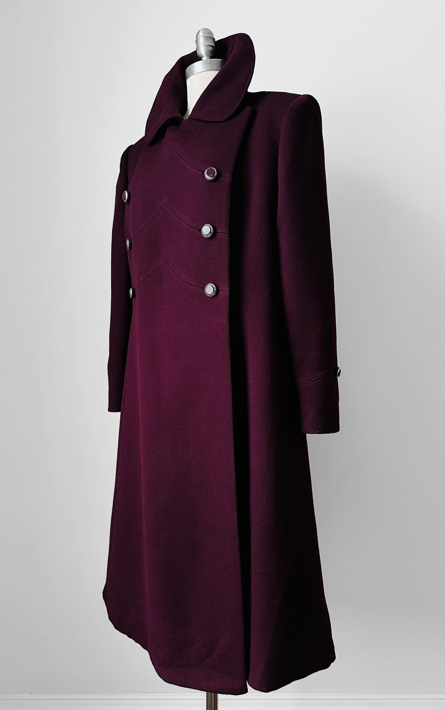 1960s - 1970s Plum Heavy Wool Lined A-line Dress Coat - Sz. Sm