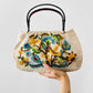 Vintage 1950s - 1960s Floral Motif Linen Crewel Embroidered Top Handle Handbag