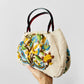 Vintage 1950s - 1960s Floral Motif Linen Crewel Embroidered Top Handle Handbag