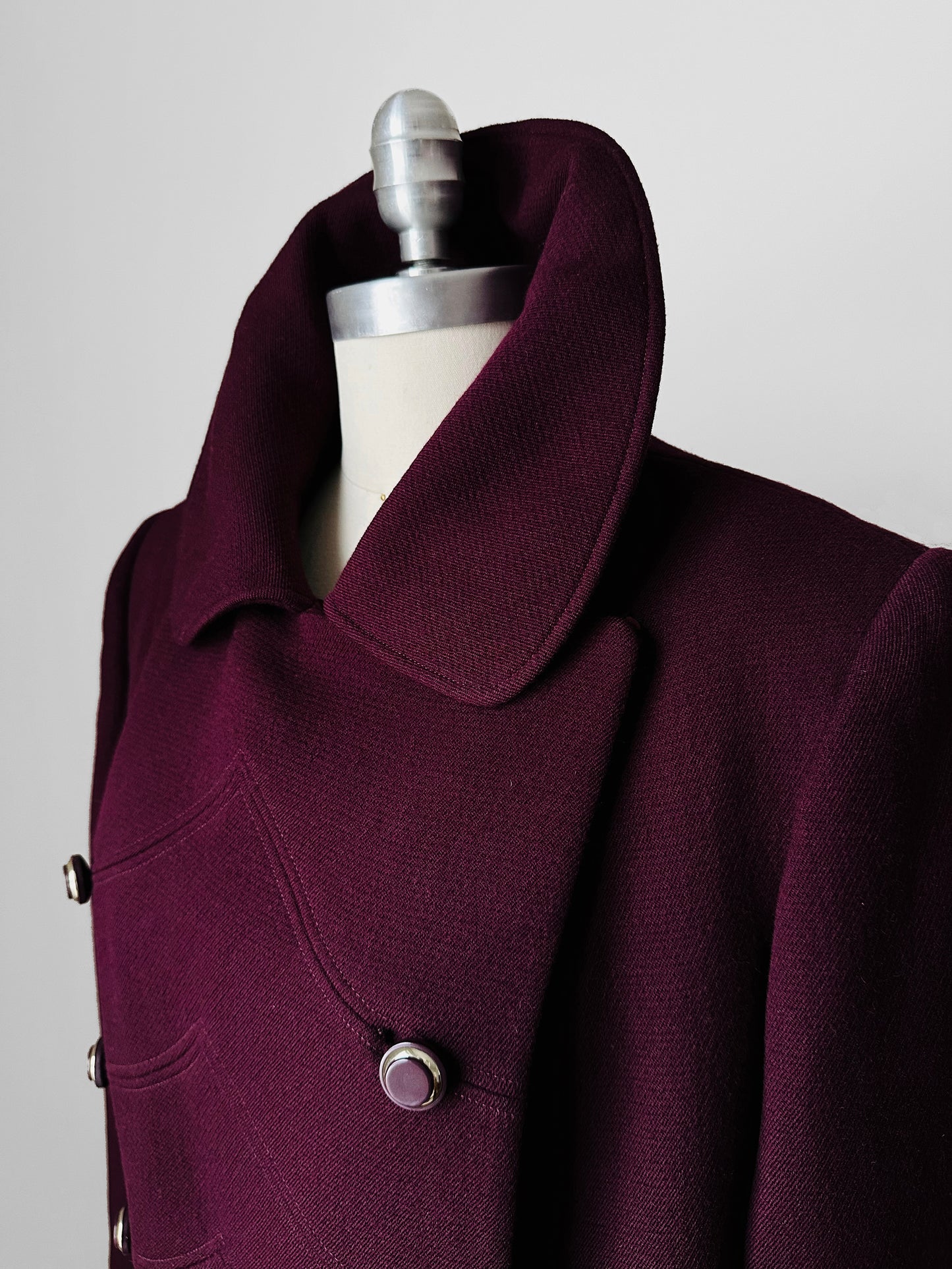 1960s - 1970s Plum Heavy Wool Lined A-line Dress Coat - Sz. Sm