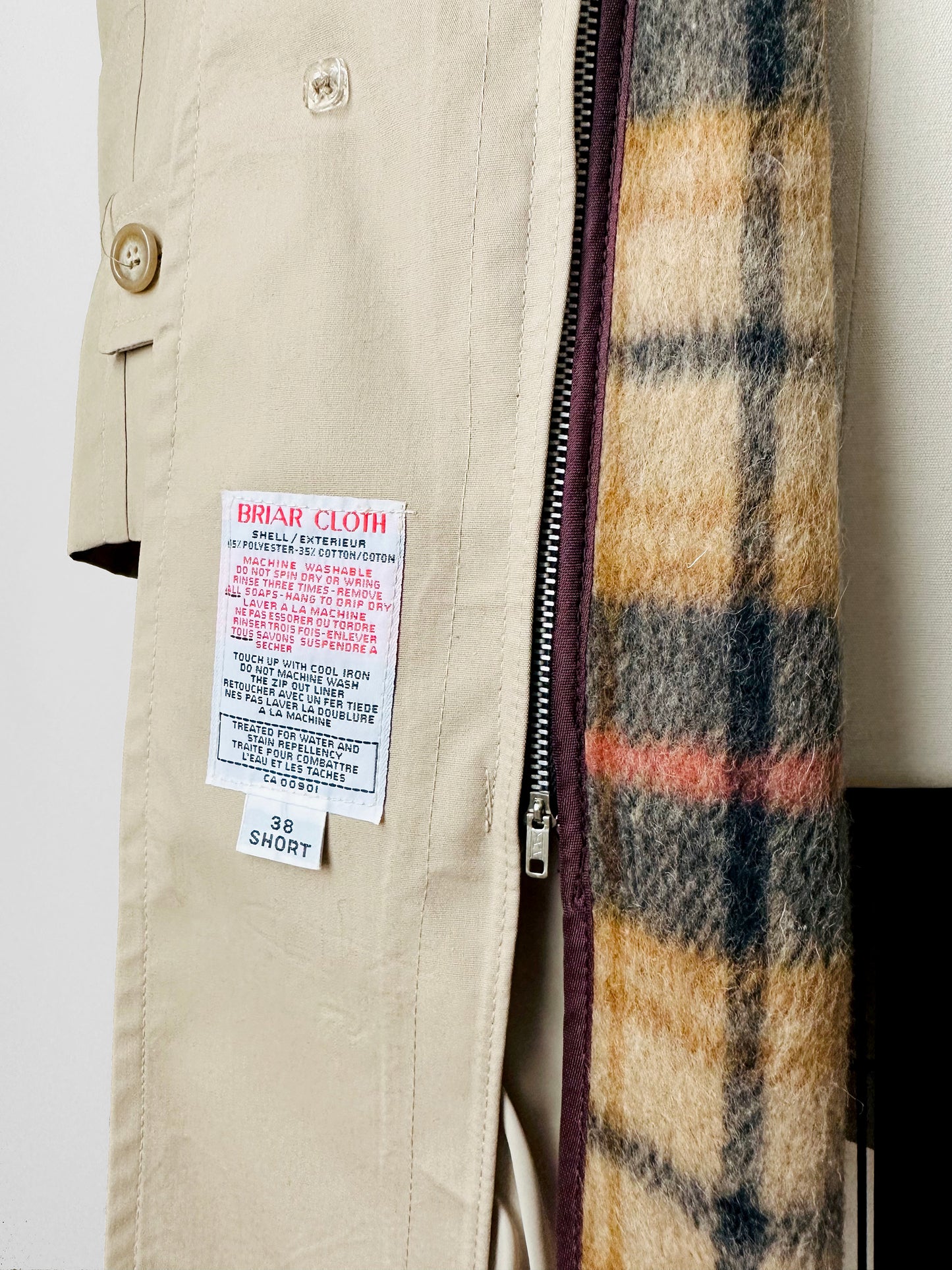 1960s Tan Plaid Wool Lined Trench Style Overcoat