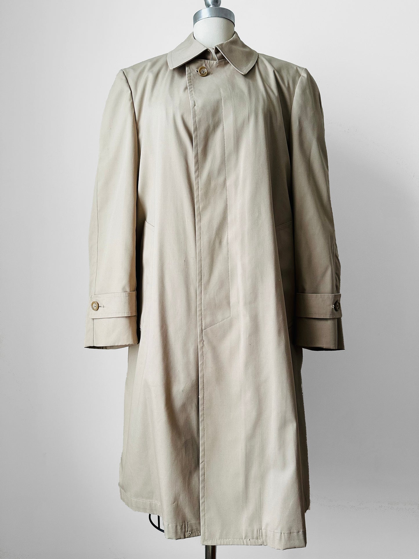 1960s Tan Plaid Wool Lined Trench Style Overcoat