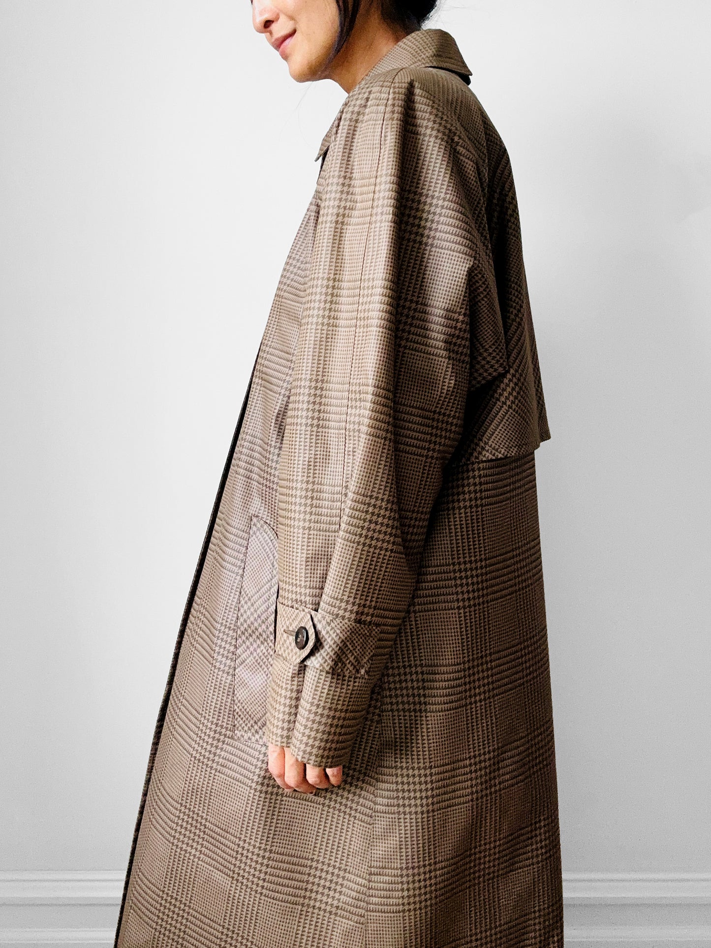 1980s Beige Houndstooth LONDON FOG Lined Belted Rain Aline Trench - Sz. S/M