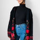 Black Wool Floral Embroidered Long Knit Cardigan Sweater - S/M