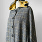 1960s Grey Plaid Hooded Cape Coat - Sz. O/S