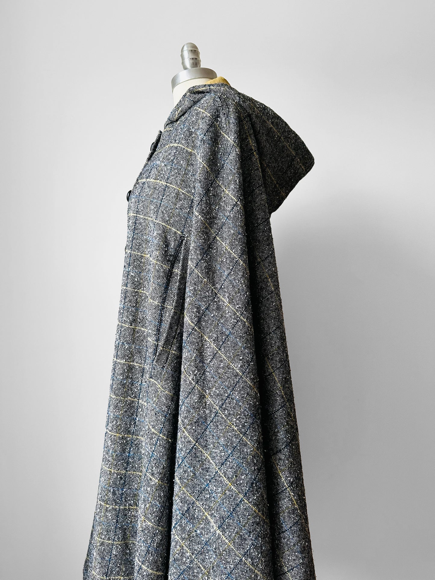 1960s Grey Plaid Hooded Cape Coat - Sz. O/S