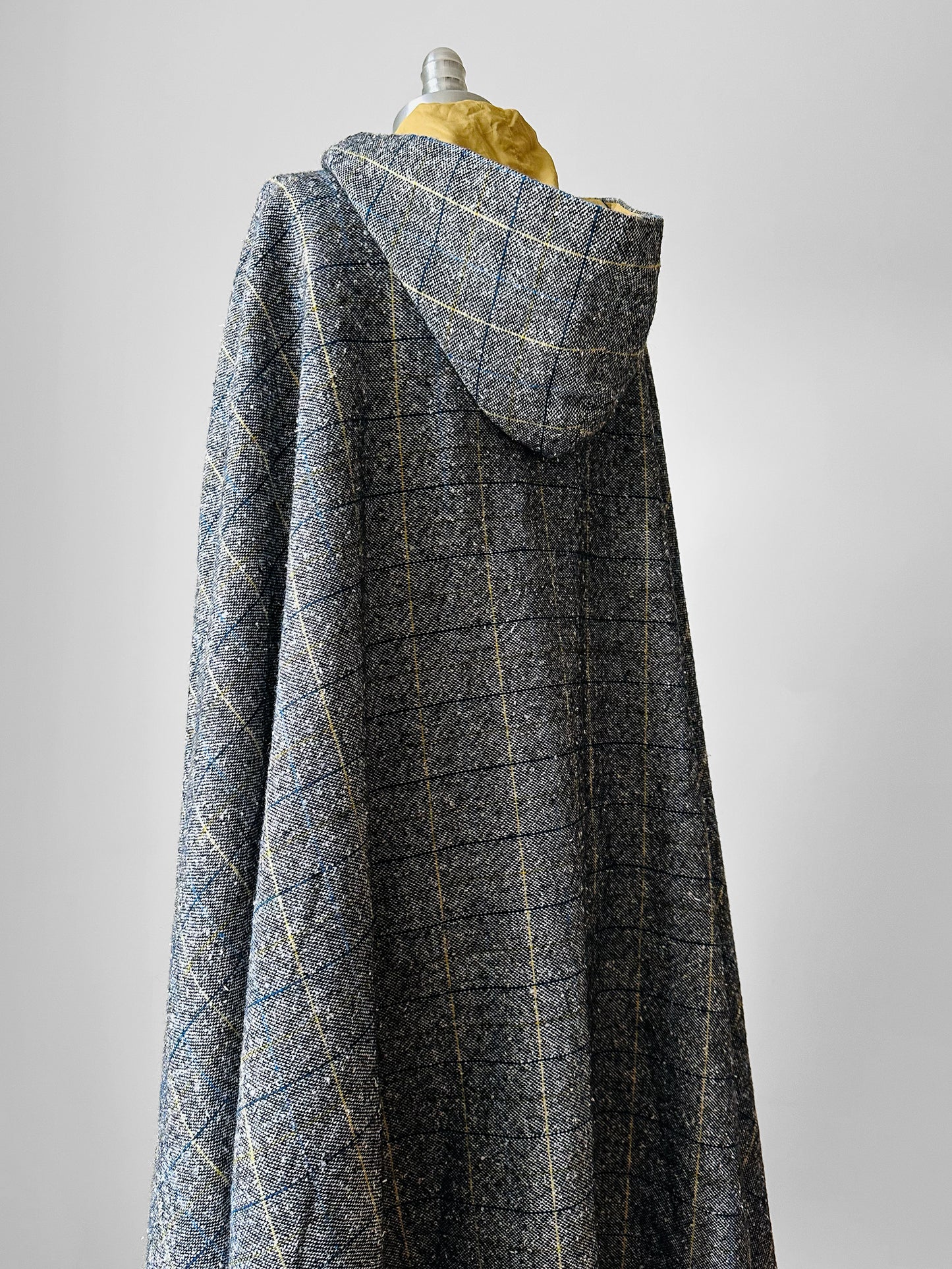 1960s Grey Plaid Hooded Cape Coat - Sz. O/S