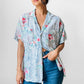 1960s Well Worn Cotton Blend Floral Island Print Shirt - Sz. S/M