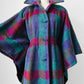 1960s Multi-Coloured Large Checkerboard Gingham Wool Cape Coat