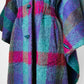 1960s Multi-Coloured Large Checkerboard Gingham Wool Cape Coat