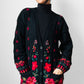 Black Wool Floral Embroidered Long Knit Cardigan Sweater - S/M