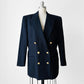 1980s Navy Blue Double Breasted Naval Style Wool Blazer Jacket - Sz. M/L