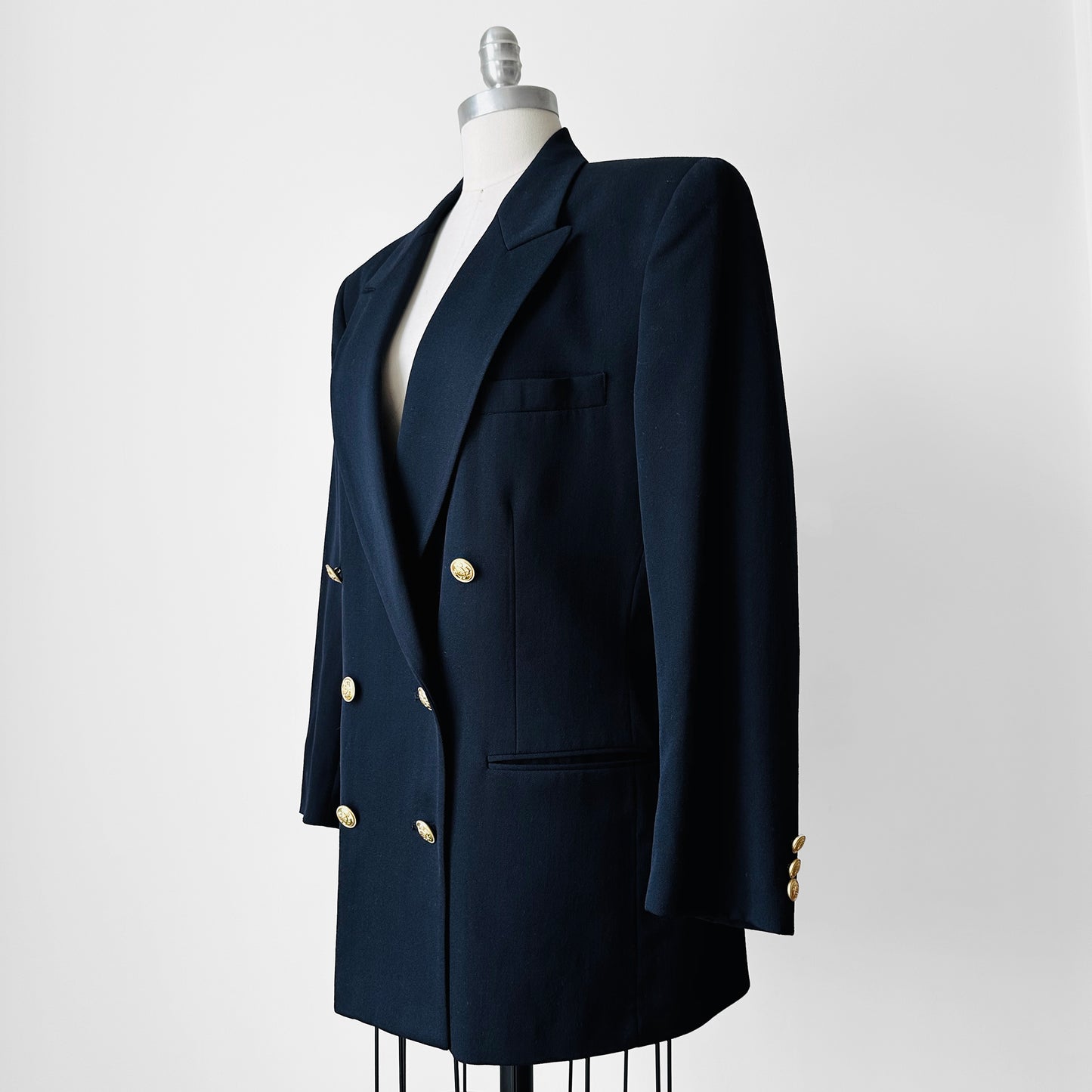 1980s Navy Blue Double Breasted Naval Style Wool Blazer Jacket - Sz. M/L