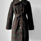 1960s Green and Burnt Orange Plaid Wool Belted Coat - Sz. Small