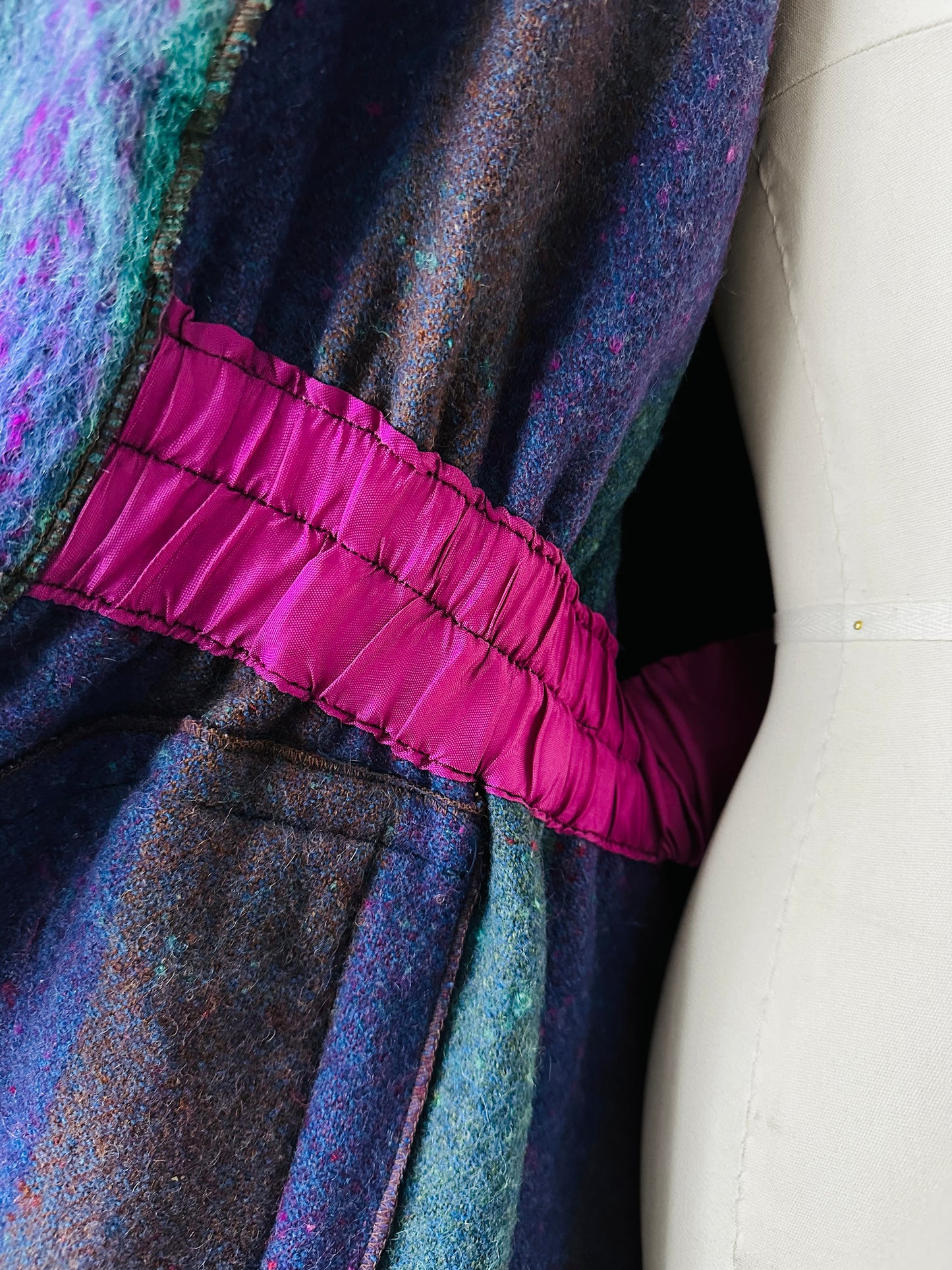 1960s Multi-Coloured Large Checkerboard Gingham Wool Cape Coat