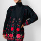 Black Wool Floral Embroidered Long Knit Cardigan Sweater - S/M