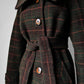 1960s Green and Burnt Orange Plaid Wool Belted Coat - Sz. Small