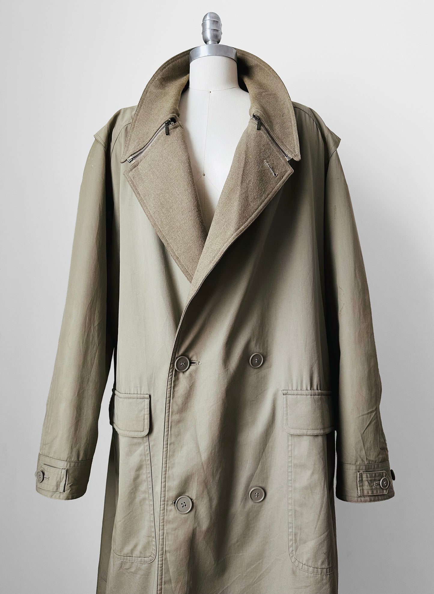 1980s - 1990s Tan Wool-Lined Relaxed Trench-Style Fall Duster