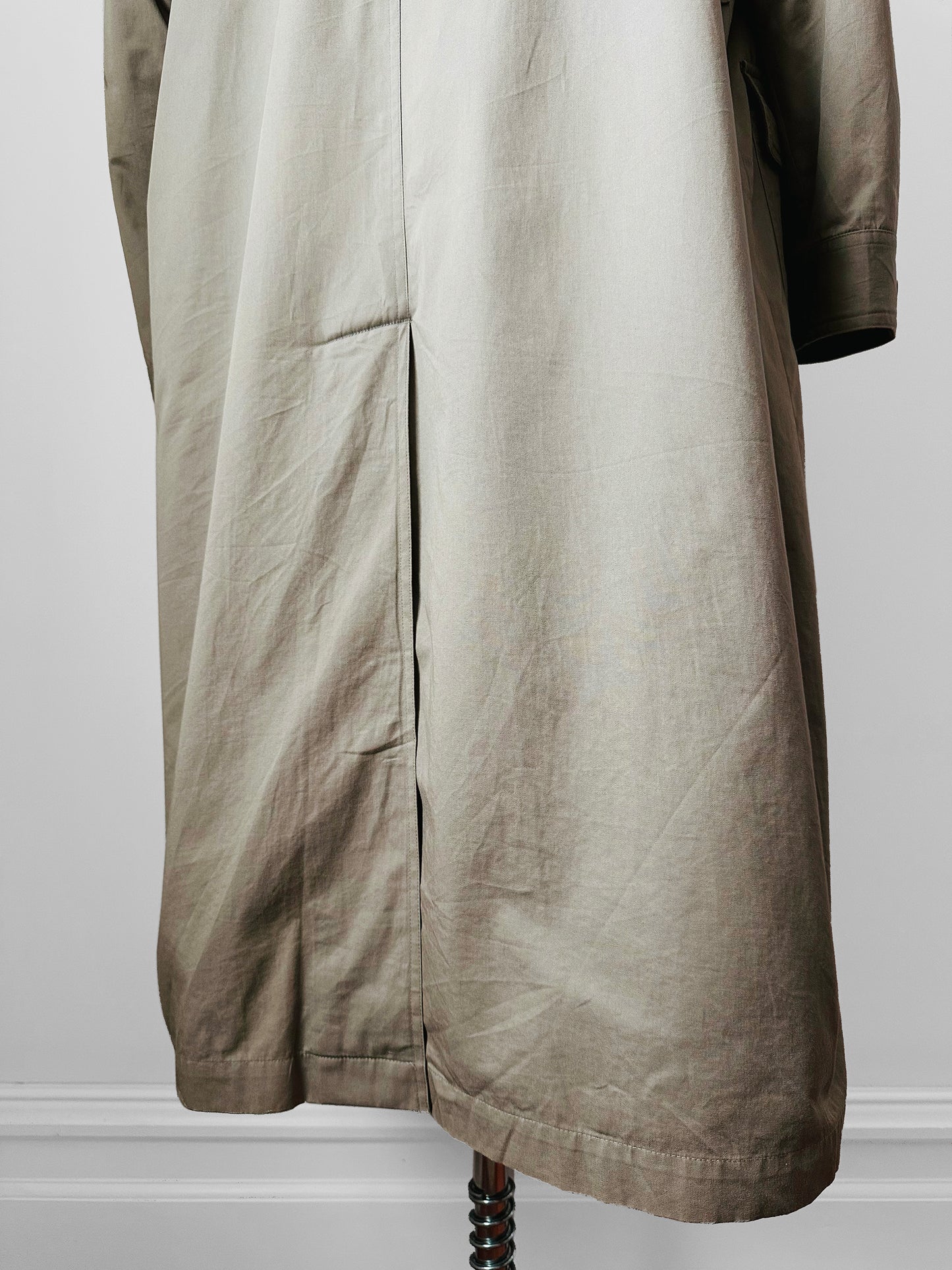 1980s - 1990s Tan Wool-Lined Relaxed Trench-Style Fall Duster