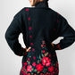 Black Wool Floral Embroidered Long Knit Cardigan Sweater - S/M