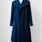 1960s - 1970s Blue Contrast Stitched Wide Lapel Midi-Length Coat