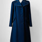 1960s - 1970s Blue Contrast Stitched Wide Lapel Midi-Length Coat