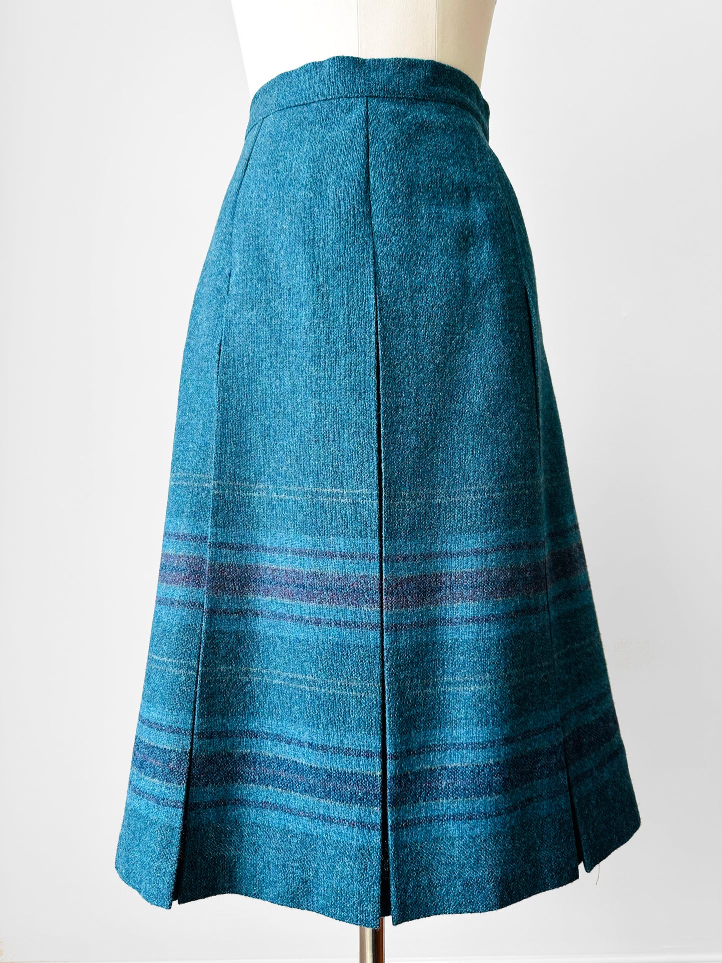 1980s Teal DUNEDIN Scotland Inverted Pleat Wool Skirt - Sz. 2XL-3XL /  38 waist