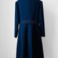 1960s - 1970s Blue Contrast Stitched Wide Lapel Midi-Length Coat