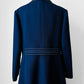 1960s - 1970s Blue Contrast Stitched Wide Lapel Midi-Length Coat