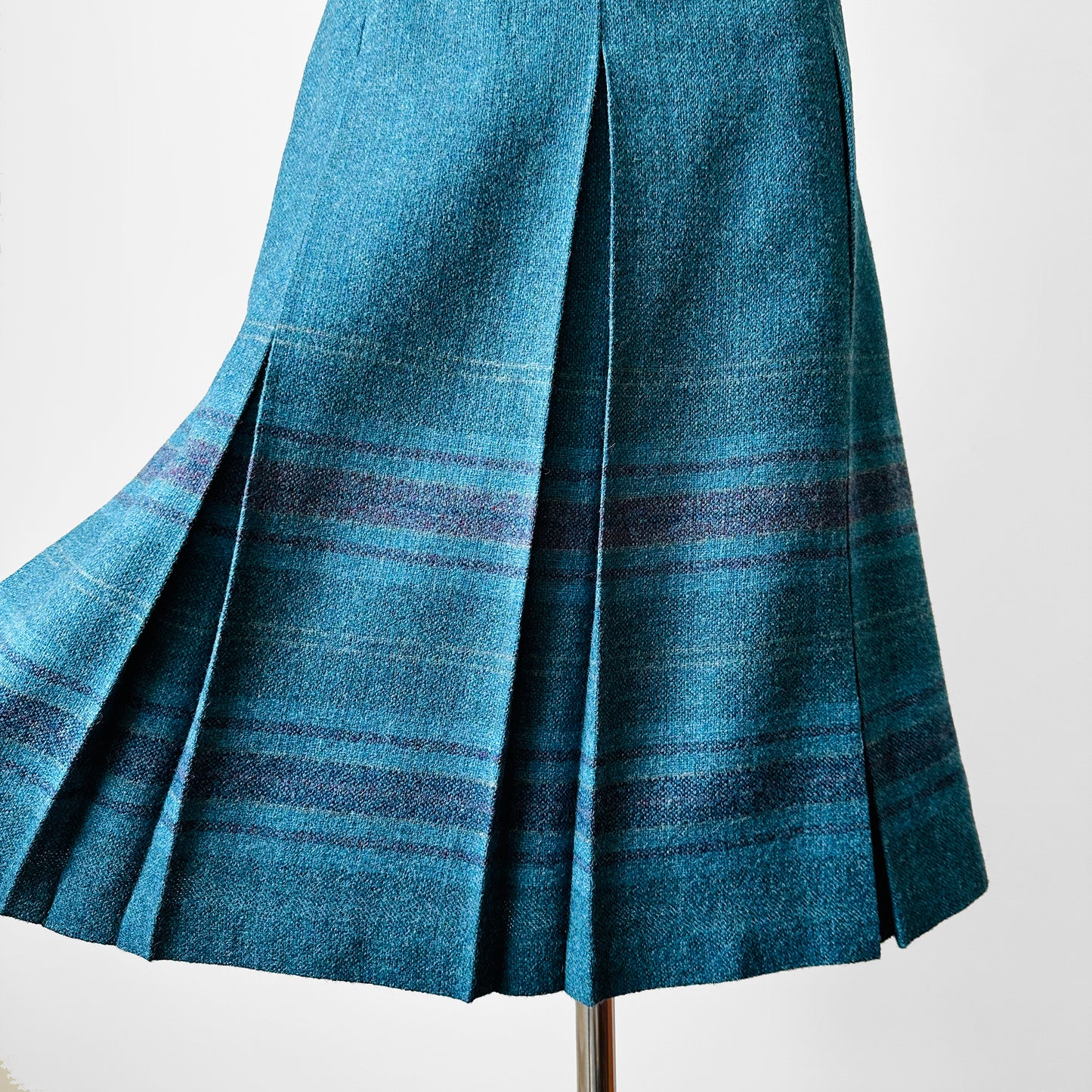 1980s Teal DUNEDIN Scotland Inverted Pleat Wool Skirt - Sz. 2XL-3XL /  38 waist