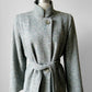 1970s - 1980s Slate Grey Mandarin Collar Wool Tweed Belted Coat - Sz. Sm
