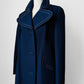 1960s - 1970s Blue Contrast Stitched Wide Lapel Midi-Length Coat