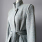 1970s - 1980s Slate Grey Mandarin Collar Wool Tweed Belted Coat - Sz. Sm