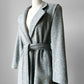 1970s - 1980s Slate Grey Mandarin Collar Wool Tweed Belted Coat - Sz. Sm