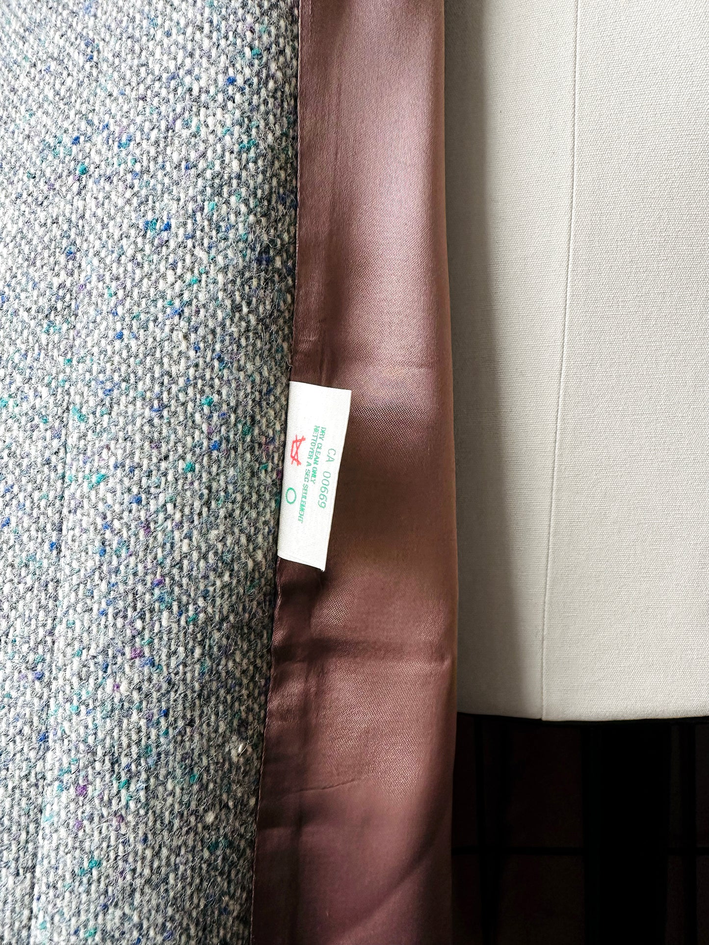 1970s - 1980s Slate Grey Mandarin Collar Wool Tweed Belted Coat - Sz. Sm