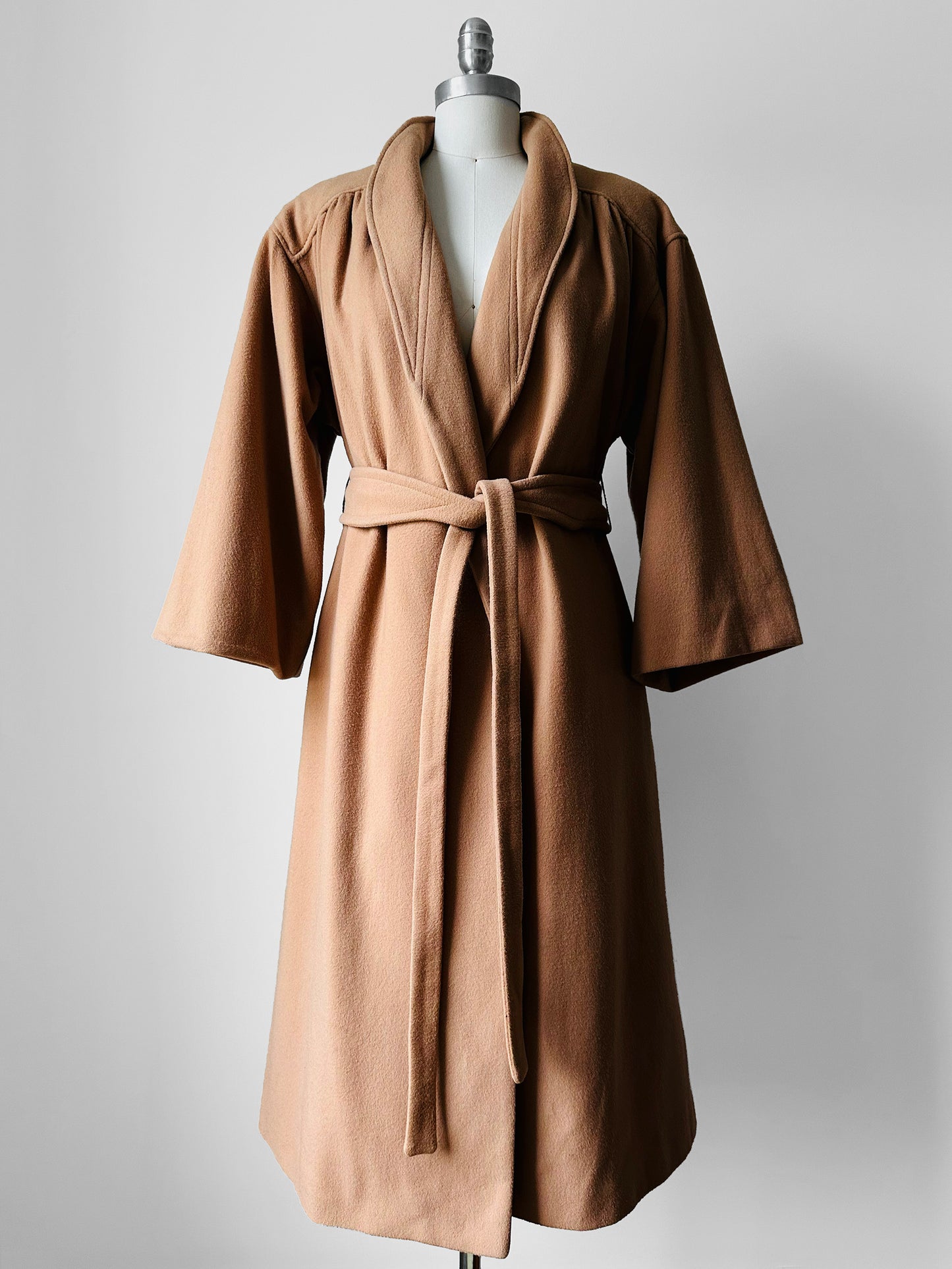 1960s Camel Toned Wool Robe-Style Belted Coat  - Sz. Small