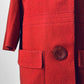 1960s Coral Red Wool Blend Large Button Shift Coat