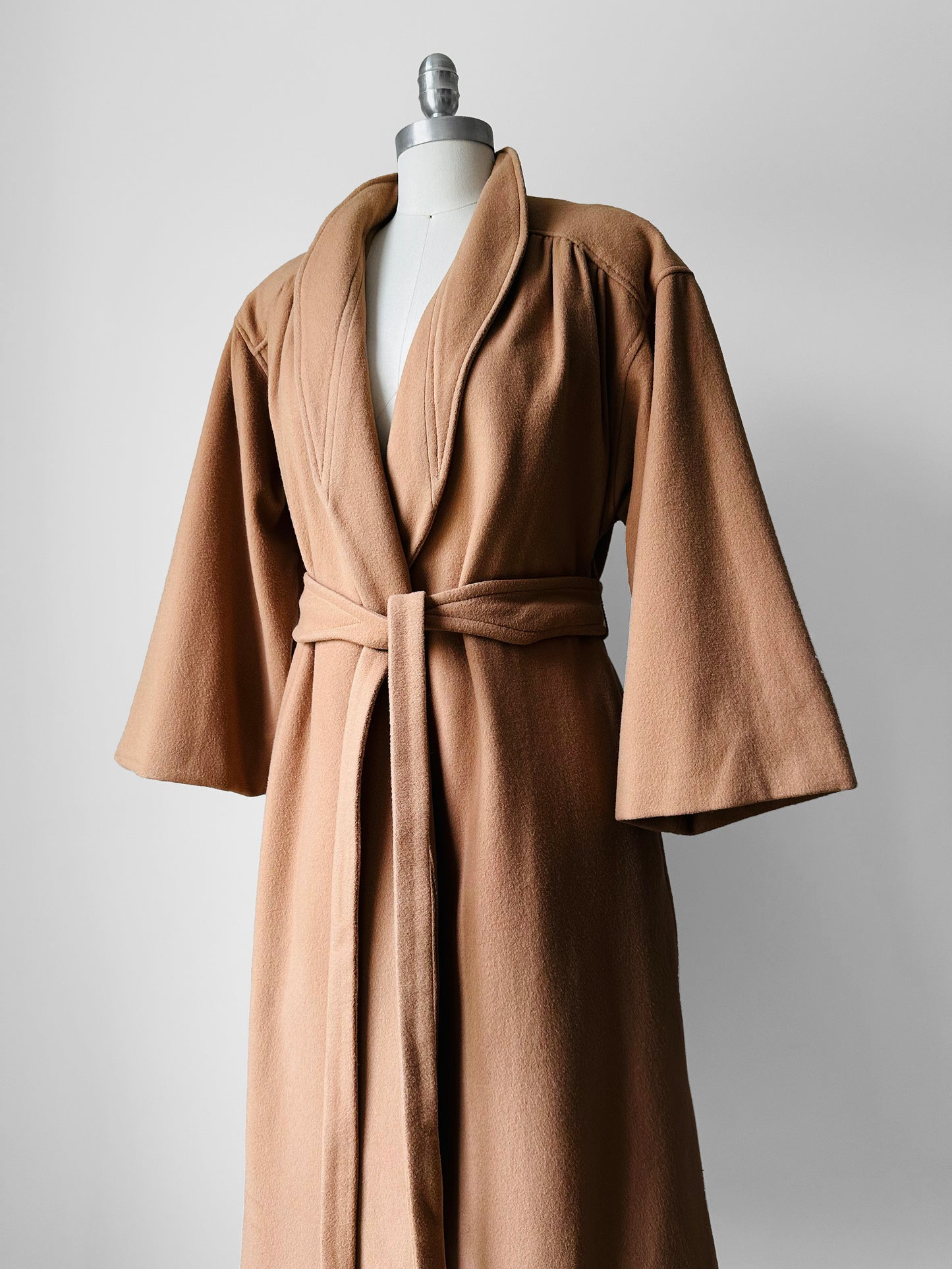 1960s Camel Toned Wool Robe-Style Belted Coat  - Sz. Small