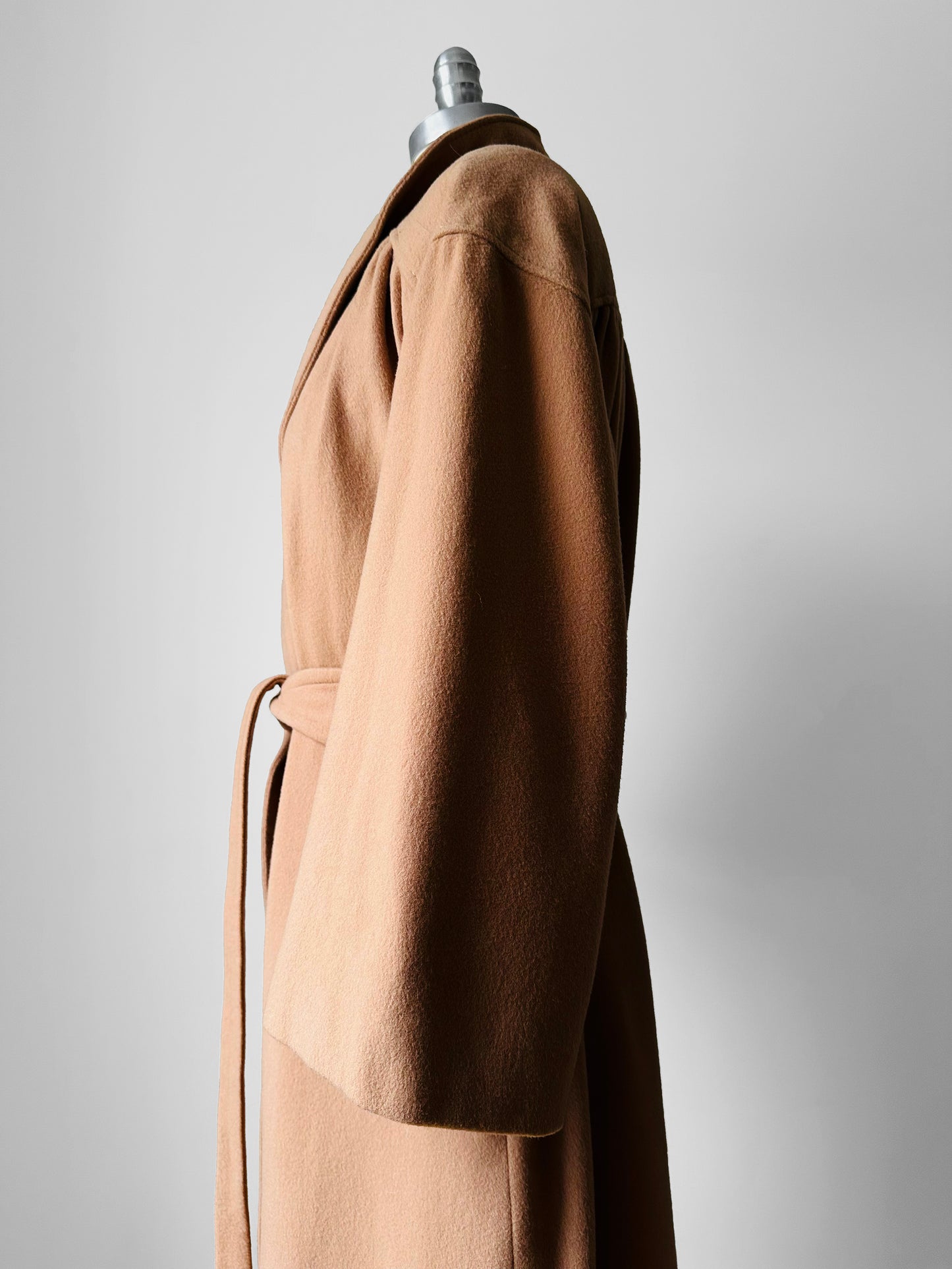 1960s Camel Toned Wool Robe-Style Belted Coat  - Sz. Small