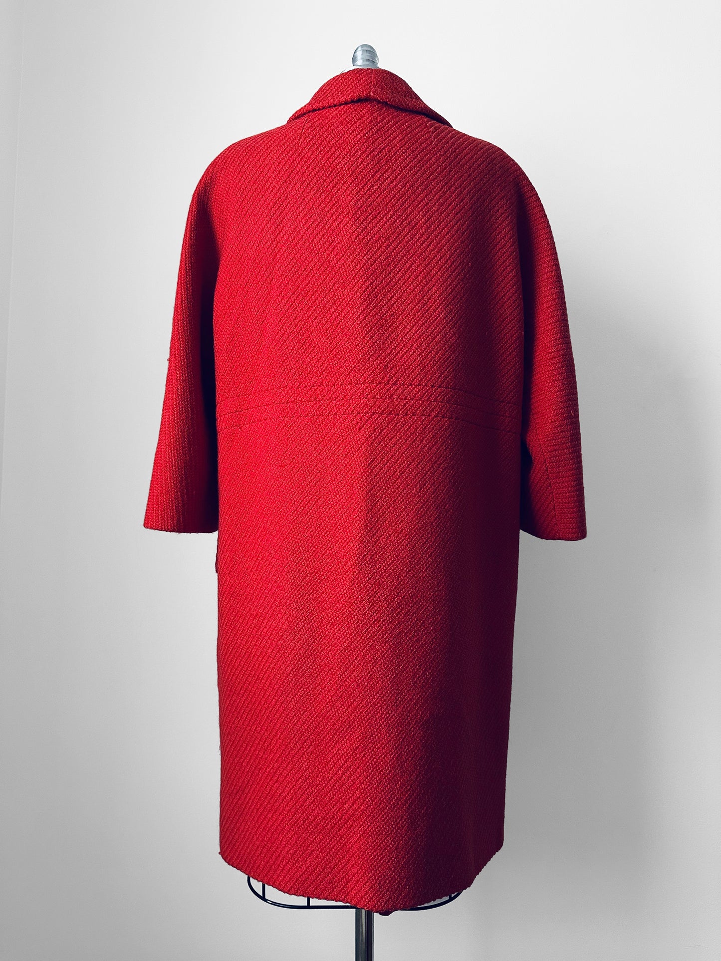 1960s Coral Red Wool Blend Large Button Shift Coat