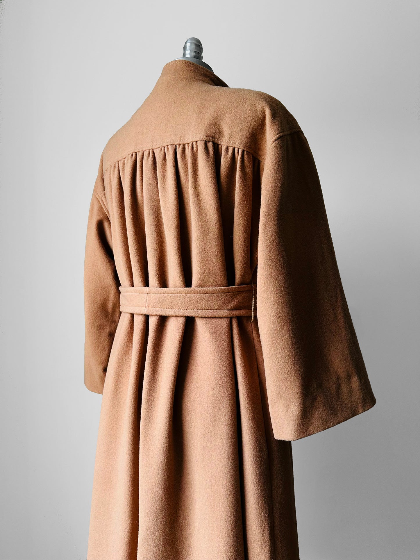 1960s Camel Toned Wool Robe-Style Belted Coat  - Sz. Small